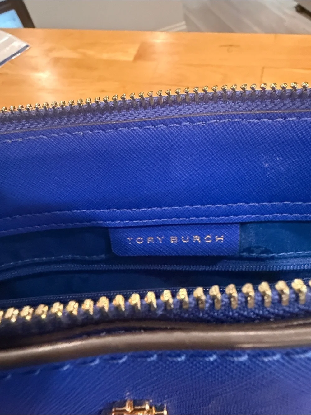 Tory Burch cobalt blue Saffiano crossbody tote